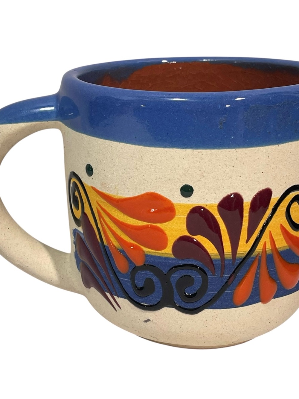 Vintage 2000s Mexican Jarritos de Barro Hand Made/Painted Sand Clay Pottery Mug